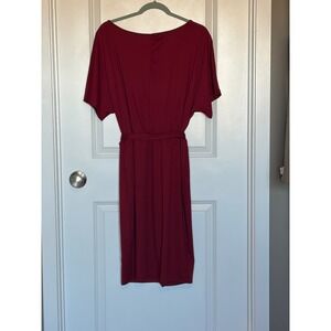 SHEIN Burgundy Dolman Sleeve Tie Waist Midi Dress Women's XL EU 44